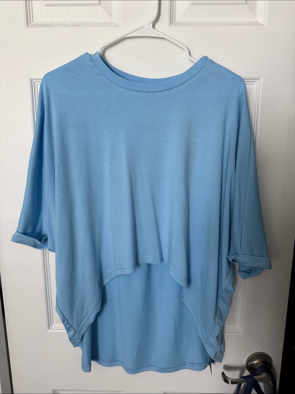Light Blue Women’s Short Sleeve Drop-Back Top